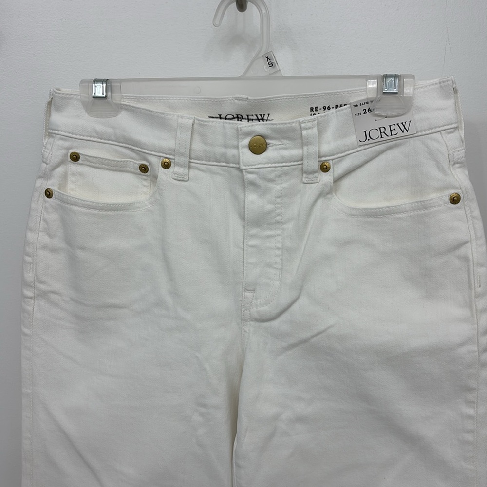 NWT J. Crew Petite slim-wide jean in White Denim Cropped Ankle Jeans raw hem - Picture 5 of 12
